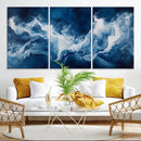 Abstract Ocean Storm Wall Art Canvas Print – Deep Blue White