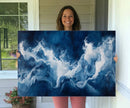 Abstract Ocean Storm Wall Art Canvas Print – Deep Blue White