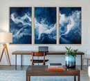 Abstract Ocean Storm Wall Art Canvas Print – Deep Blue White