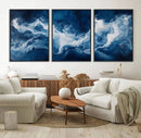 Abstract Ocean Storm Wall Art Canvas Print – Deep Blue White