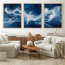 Abstract Ocean Storm Wall Art Canvas Print – Deep Blue White