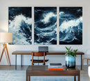 Abstract Ocean Waves Wall Art Canvas Print – Dynamic Stormy
