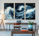 Abstract Ocean Waves Wall Art Canvas Print – Dynamic Stormy