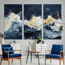Abstract Ocean Waves Wall Art Canvas Print – Framed Blue