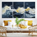 Abstract Ocean Waves Wall Art Canvas Print – Framed Blue