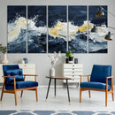 Abstract Ocean Waves Wall Art Canvas Print – Framed Blue