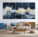 Abstract Ocean Waves Wall Art Canvas Print – Framed Blue