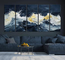 Abstract Ocean Waves Wall Art Canvas Print – Framed Blue