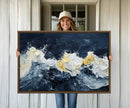 Abstract Ocean Waves Wall Art Canvas Print – Framed Blue