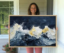 Abstract Ocean Waves Wall Art Canvas Print – Framed Blue