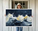 Abstract Ocean Waves Wall Art Canvas Print – Framed Blue