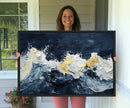 Abstract Ocean Waves Wall Art Canvas Print – Framed Blue