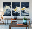 Abstract Ocean Waves Wall Art Canvas Print – Framed Blue