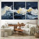Abstract Ocean Waves Wall Art Canvas Print – Framed Blue