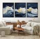 Abstract Ocean Waves Wall Art Canvas Print – Framed Blue