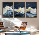 Abstract Ocean Waves Wall Art Canvas Print – Framed Blue