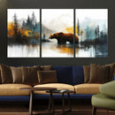 Abstract Rustic Bear Wall Art Canvas Print – Forest Mountain