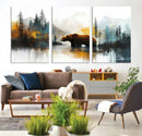 Abstract Rustic Bear Wall Art Canvas Print – Forest Mountain