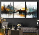 Abstract Rustic Bear Wall Art Canvas Print – Forest Mountain