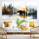 Abstract Rustic Bear Wall Art Canvas Print – Forest Mountain