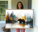 Abstract Rustic Bear Wall Art Canvas Print – Forest Mountain