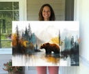 Abstract Rustic Bear Wall Art Canvas Print – Forest Mountain