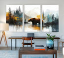 Abstract Rustic Bear Wall Art Canvas Print – Forest Mountain