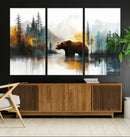 Abstract Rustic Bear Wall Art Canvas Print – Forest Mountain