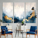 Abstract Blue Gold Cloud Wall Art Canvas Print – Framed