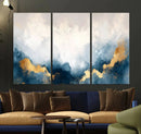 Abstract Blue Gold Cloud Wall Art Canvas Print – Framed