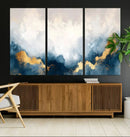 Abstract Blue Gold Cloud Wall Art Canvas Print – Framed