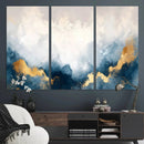 Abstract Blue Gold Cloud Wall Art Canvas Print – Framed