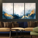 Abstract Blue Gold Cloud Wall Art Canvas Print – Framed