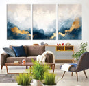 Abstract Blue Gold Cloud Wall Art Canvas Print – Framed