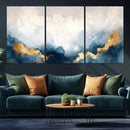 Abstract Blue Gold Cloud Wall Art Canvas Print – Framed