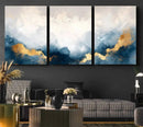Abstract Blue Gold Cloud Wall Art Canvas Print – Framed
