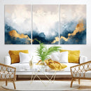 Abstract Blue Gold Cloud Wall Art Canvas Print – Framed