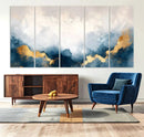 Abstract Blue Gold Cloud Wall Art Canvas Print – Framed