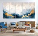 Abstract Blue Gold Cloud Wall Art Canvas Print – Framed