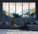 Abstract Blue Gold Cloud Wall Art Canvas Print – Framed