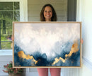 Abstract Blue Gold Cloud Wall Art Canvas Print – Framed