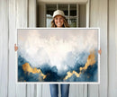 Abstract Blue Gold Cloud Wall Art Canvas Print – Framed