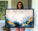 Abstract Blue Gold Cloud Wall Art Canvas Print – Framed