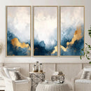 Abstract Blue Gold Cloud Wall Art Canvas Print – Framed