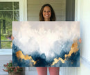 Abstract Blue Gold Cloud Wall Art Canvas Print – Framed