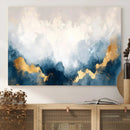 Abstract Blue Gold Cloud Wall Art Canvas Print – Framed