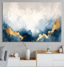 Abstract Blue Gold Cloud Wall Art Canvas Print – Framed