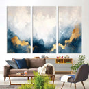 Abstract Blue Gold Cloud Wall Art Canvas Print – Framed