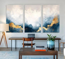 Abstract Blue Gold Cloud Wall Art Canvas Print – Framed