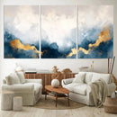 Abstract Blue Gold Cloud Wall Art Canvas Print – Framed